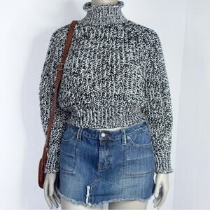 H&M Chunky Knit Turtleneck Sweater Black White Marled SZ XL Academia Cropped